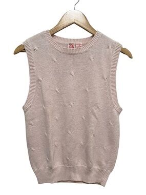VINTAGE 80s 90s Light Pink Knit Sleeveless Sweater Vest Cotton & Ramie Size S